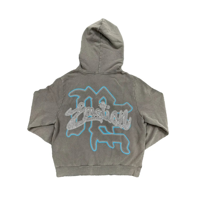 Mixed Emotion Rhinestone Grey Zip Up
