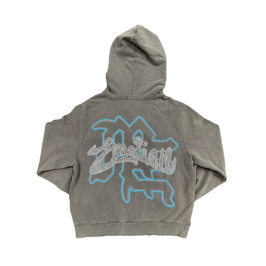 Mixed Emotion Rhinestone Grey Zip Up