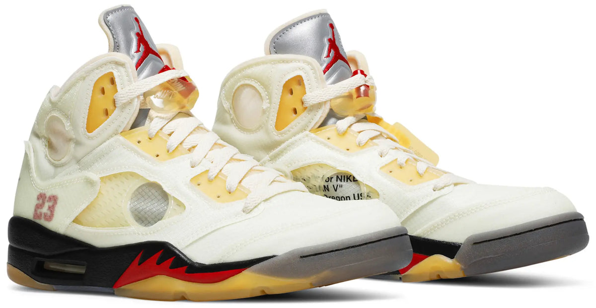 Jordan Retro 5 "Off White Sail" - white-3 and red sneaker, additional product photo