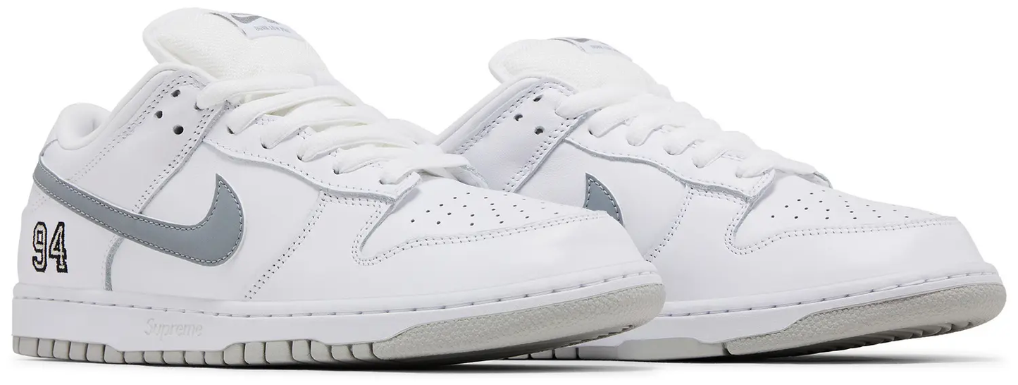 Nike Supreme x Dunk Low SB 'White Metallic Silver'