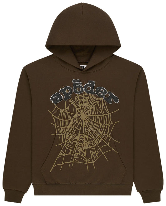 Sp5der Og Web Rhinestone Hoodie 'Brown'
