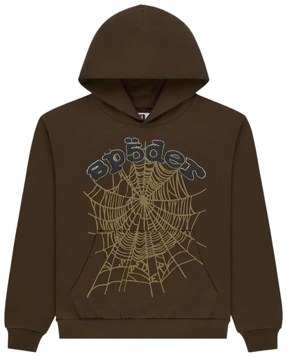 Sp5der Og Web Rhinestone Hoodie 'Brown'