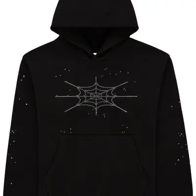 Sp5der Rhinestone Silk Hoodie 'Black'