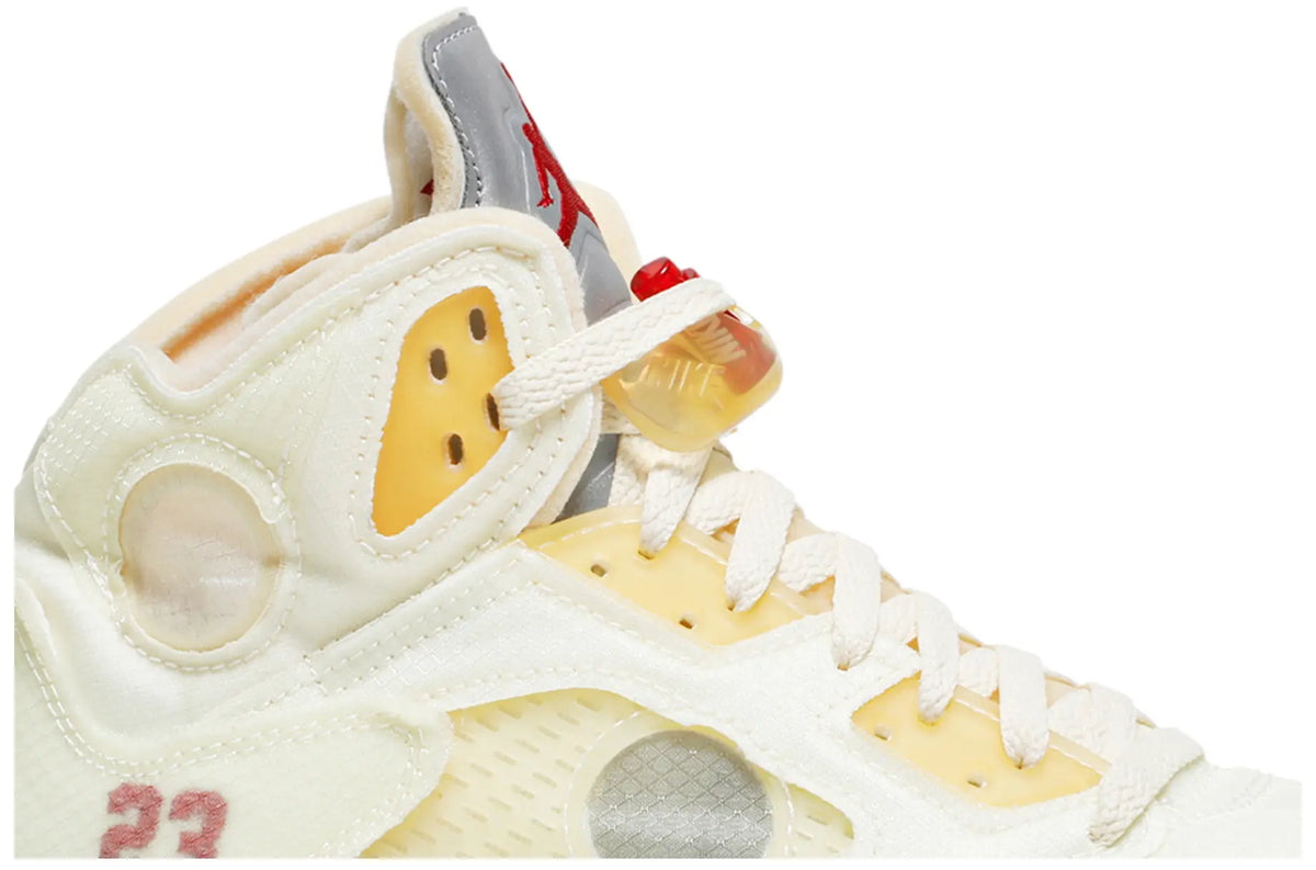 Jordan Retro 5 "Off White Sail" - white-3 and red sneaker, additional product photo