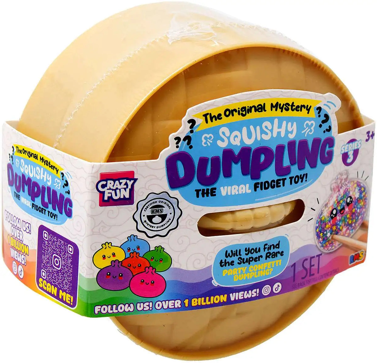 Crazy Fun RMS Squishy Dumpling Series 3 Mystery Fidget Toy Party Confetti