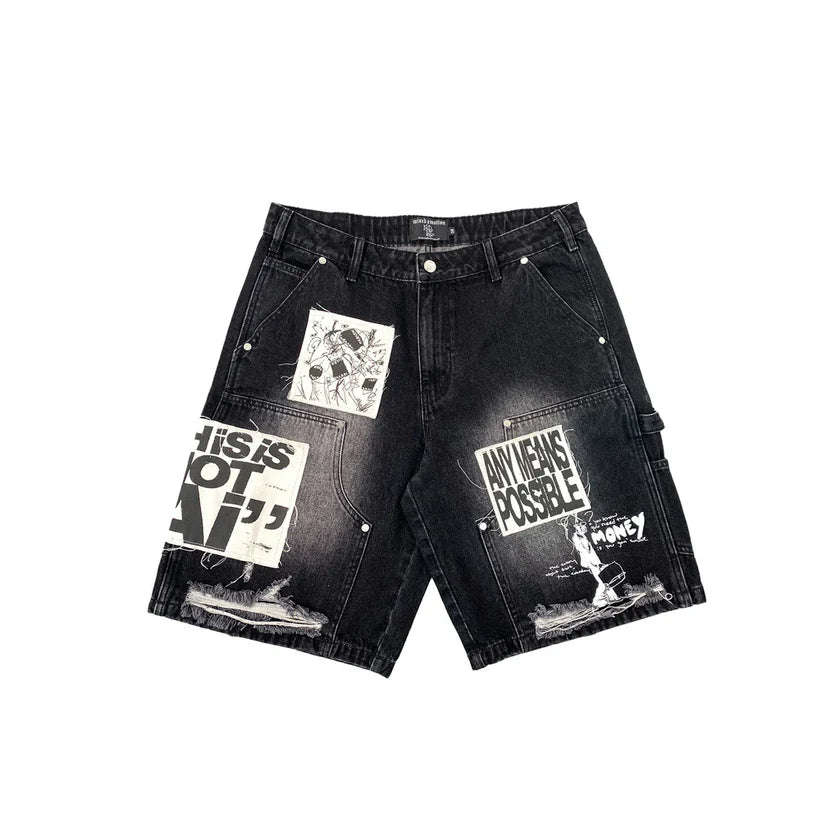 Mixed Emotion AI Black Denim Shorts