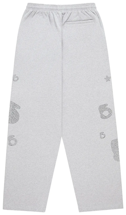 Sp5der Rhinestone Beluga V2 Wide Leg Sweatpant 'Heather Grey'