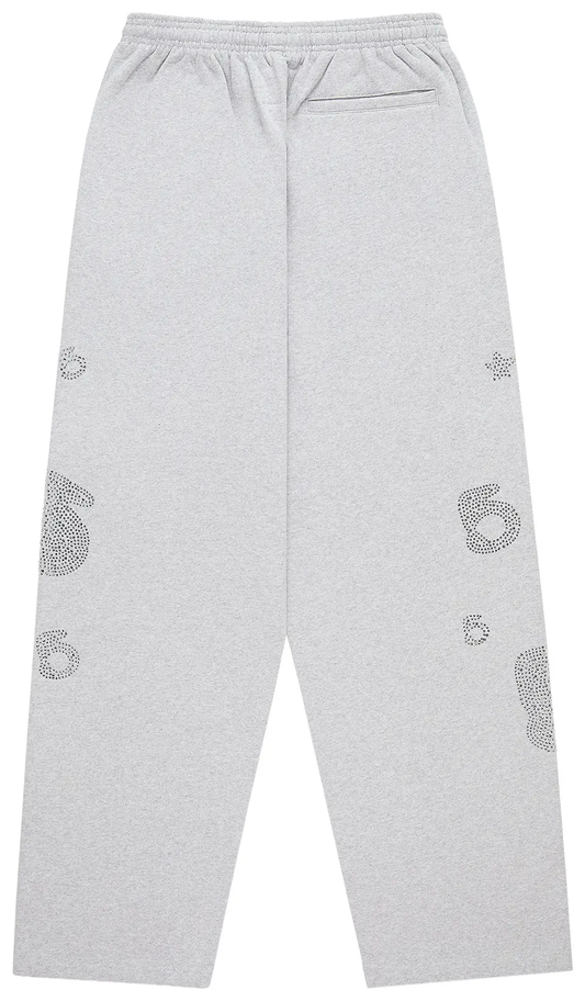 Sp5der Rhinestone Beluga V2 Wide Leg Sweatpant 'Heather Grey'