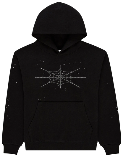 Sp5der Rhinestone Silk Hoodie 'Black'