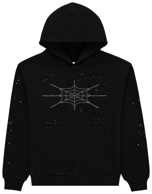 Sp5der Rhinestone Silk Hoodie 'Black'