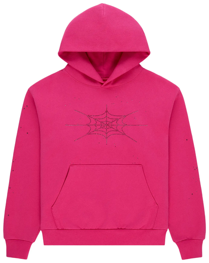 Sp5der Rhinestone Silk Hoodie 'Pink'