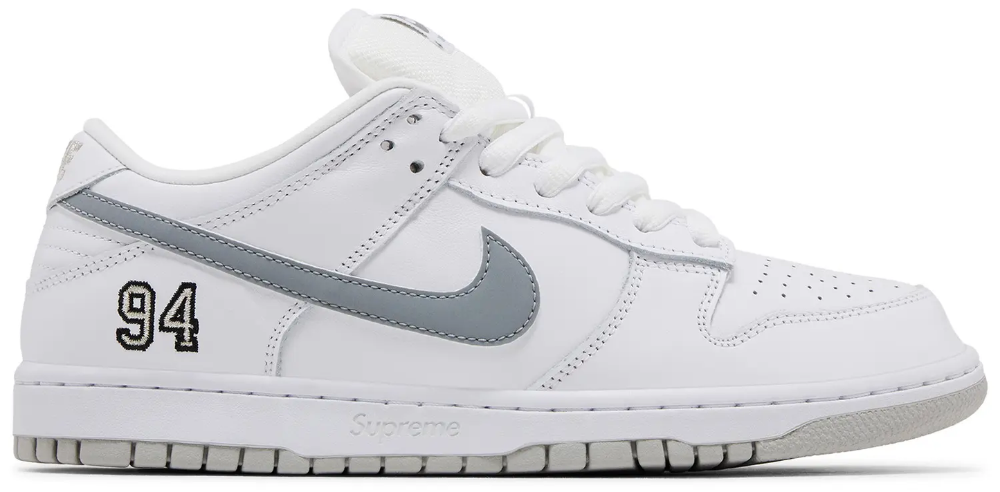 Nike Supreme x Dunk Low SB 'White Metallic Silver'