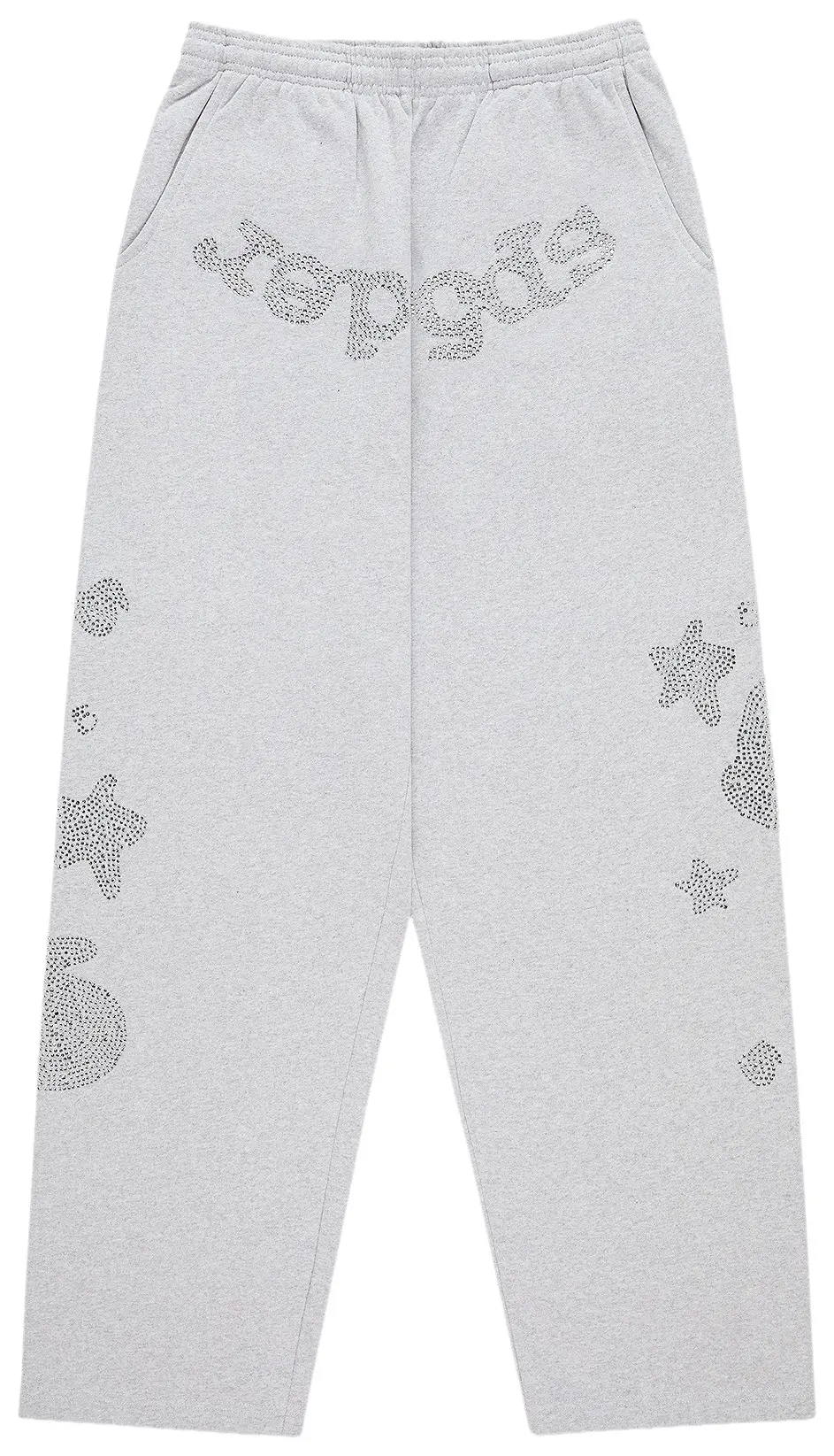 Sp5der Rhinestone Beluga V2 Wide Leg Sweatpant 'Heather Grey'