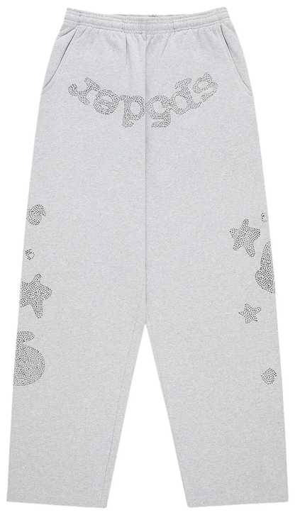 Sp5der Rhinestone Beluga V2 Wide Leg Sweatpant 'Heather Grey'