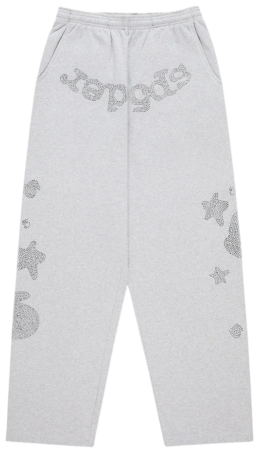 Sp5der Rhinestone Beluga V2 Wide Leg Sweatpant 'Heather Grey'