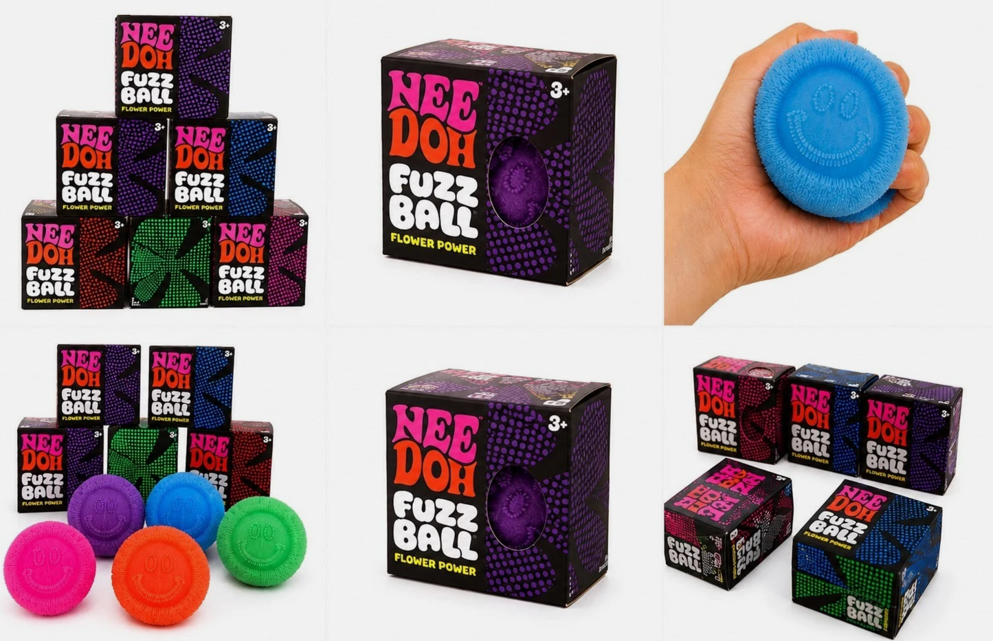 Viral Needoh Fuzz Ball Flower Power Non-Toxic Velvet Fuzzy Squishy, All 5 Colors