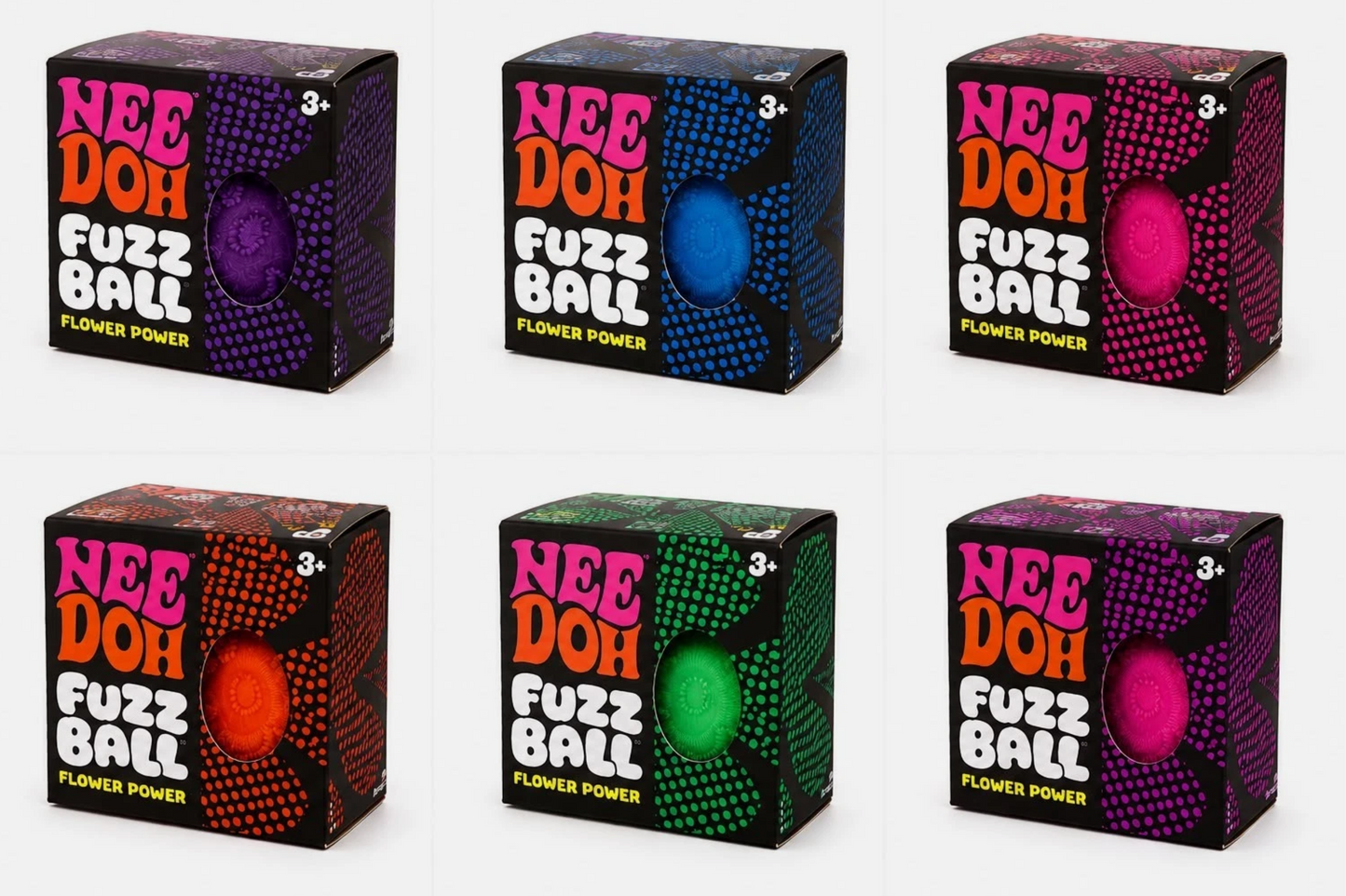 Viral Needoh Fuzz Ball Flower Power Non-Toxic Velvet Fuzzy Squishy, All 5 Colors