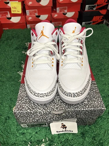 Air Jordan 3 Retro White/Light Curry-Cardinal Red Size 11M USED